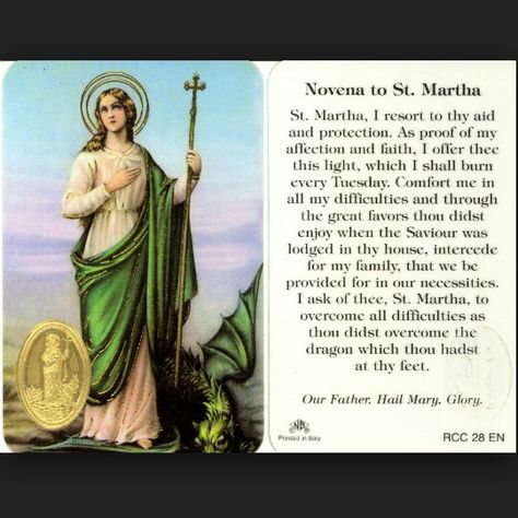 St. Martha patron saint of dietitians, cooks, butchers, housewives, single laywomen  feast day July 29th St Martha, Saint Martha, Bible Study Printables, Saint Quotes, Beautiful Prayers, Hail Mary, Religious Icons, Prayer Cards, Patron Saints