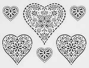 Hearts Stencil, Pen Projects, Snowflake Template, Heart Quilt Pattern, Heart Stencil, Spoon Art, Christmas Embroidery Patterns, Pretty Heart, Folk Art Flowers