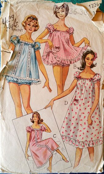 Baby Doll Pajamas, Vintage Clothes Patterns, Patron Vintage, Vintage Pajamas, Vintage Nightgown, Vintage Dress Patterns, Kleidung Diy, Retro Mode, 1960s Fashion