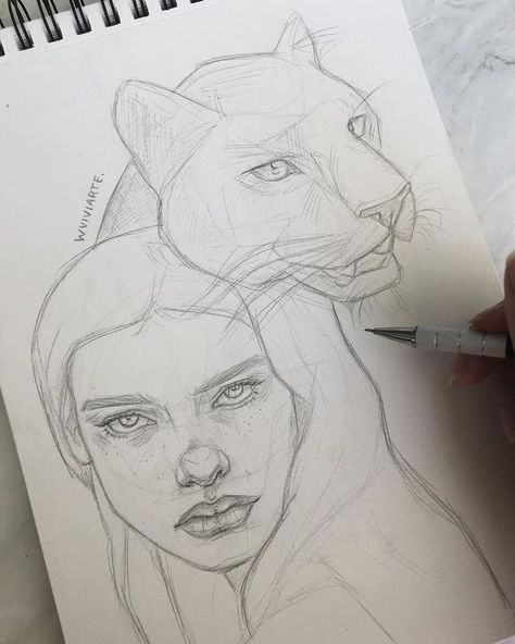 Drawings Portraits Pencil, Panther Sketch, Panther Woman, Panther Drawing, Pencil Picture, Art Du Croquis, Panther Art, Pencil Sketching, Istoria Artei