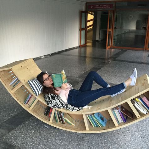 7,101 Likes, 70 Comments - D.Signers Products (@d.signers_in) on Instagram: “Chair/Bookcase by Sofia Alexiou.📚 Mention a friend that needs this! #d_signersIN __ 📍Location:…” Bookshelf Chair Diy, Lounge Chair Diy, Bookshelf Chair, Wooden Lounge Chair, Storage Chair, Unique Chair, Bookshelves Diy, Built In Bookcase, Book Storage