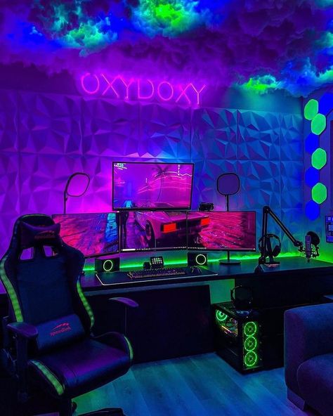 Anime Game Room, Aesthetic Gamer Room, Small Game Room Design, Anime Gaming Room, Room Ideas Gaming, Couple Gaming Room Setup, Game Night Aesthetic, Background Gaming, Gamer Room Design