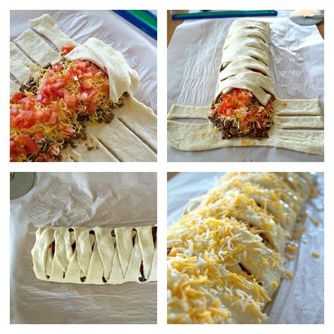 Taco Braid - a fun and easy way to eat a taco! Taco Easy, Southwestern Dishes, Taco Braid, Light Sides, Taco Pizza, Fish Tacos Recipe, Walking On Sunshine, Easy Taco, Homemade Tacos