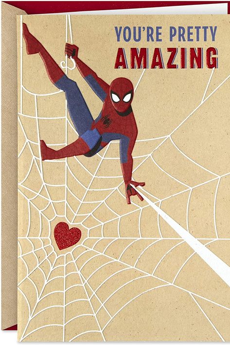 Send a sweet note to your husband, wife, girlfriend, Boyfriend, or romantic partner who loves spider-man with a cool #valentinesday card made especially for them. Kraft paper cover features Spider-Man with a heart at the center of his Web, accented with metallic foil.Inside reads: "this Valentine's day, I just wanted to say.. Thanks for sticking with me" this card is the perfect accompaniment to any great Valentine's day gift and a memorable way to wish the person you love a happy Valentines day Unique Valentines Cards, Valentines Wallpaper Iphone, Spiderman Gifts, Funny Valentines Cards, Image Spiderman, Creative Gifts For Boyfriend, Valentines Day Greetings, Valentines Wallpaper, Spiderman Birthday