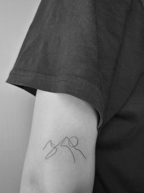 Mountains Line Tattoo, Mountain Fineline Tattoo, Mountain Tattoo Fine Line, Delicate Mountain Tattoo, Mountain Minimalist Tattoo, Small Tattoos Mountains, Minimalistic Mountain Tattoo, Mountain And Valley Tattoo, Mountain Fine Line Tattoo