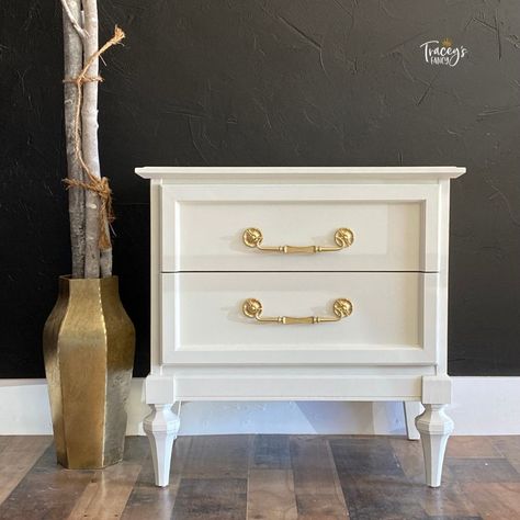 Silk Nightstand Night Stand Makeover, Painted Nightstand, Nightstand Makeover, Painted Night Stands, Mid Century Nightstand, Kid Rooms, Cream Paint, White Nightstand, Dixie Belle Paint