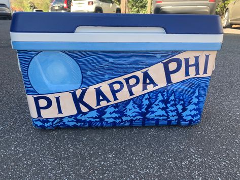 Pi Kappa Phi Cooler, Cooler Ideas Fraternity, Mountain Weekend Cooler, Painted Fraternity Coolers, Nola Cooler, Pi Kapp, Frat Formal, Fraternity Cooler, Formal Cooler Ideas