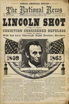 Abraham Lincoln died as a result of a conspiracy. John Wilkes Booth was not a lone gunman. He meant to assassinate the President, Vice-President, and Secretary of State in the same night. To do this, Booth had to rely on the help of other people who ultimately proved unreliable. The killer assigned to Vice President Andrew Johnson, George Atzerodt, got a room in the hotel Johnson was staying but he never attempted the assassination. Magazine Headlines, Abe Lincoln, History Posters, Famous Graves, Wilde Westen, Newspaper Headlines, Historia Universal, Western Film, Historical Newspaper