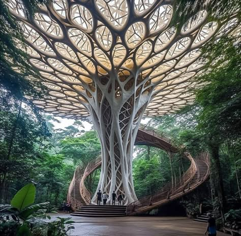 Earth Architecture Design, Bird Inspired Architecture, Biophilic Building, Nature Architecture Concept, Urban Forest Design, Futuristic Tree, Pod Architecture, Architecture Inspired By Nature, Biomorphic Architecture