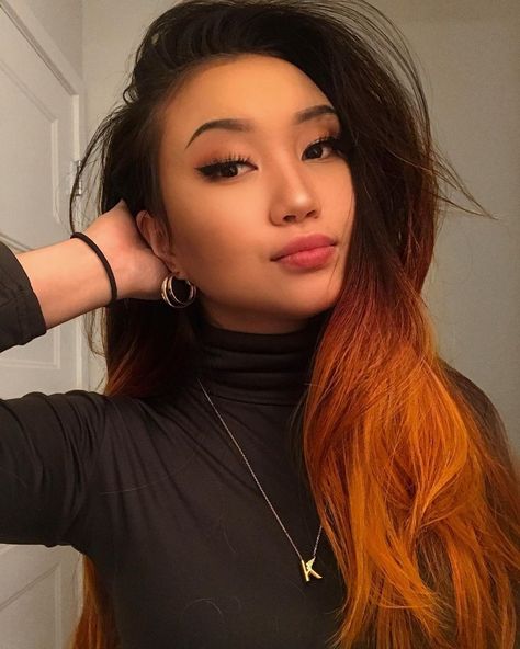 Arctic Fox Hair Color on Instagram: “Could a smoky orange balayage BE more of an iconic look?! Notttttt even close sister. ✋🏼 @bbyjanellee is alllll the proof we need and we'll…” Brown Hair Asian, Hair Korean Style, Rose Brown Hair, Dark Orange Hair, Orange Brown Hair, Orange Ombre Hair, Hair Korean, Hair Asian, Hair Orange