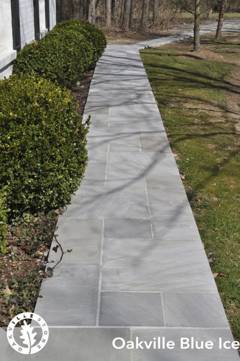 Blue Stone Pavers Pathways, Blue Stone Pathway, Blue Stone Front Walkway, Natural Stone Pathway, Blue Stone Walkway, Bluestone Walkway To Front Door, Slate Sidewalk, Stone Landscaping Ideas, Slate Walkway