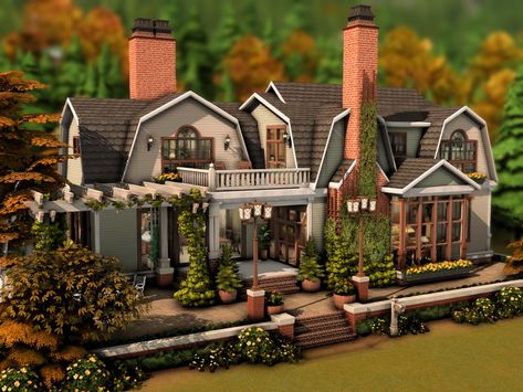 Sims Autumn House, Autumn House Sims 4, Family Sims 4 House, Sims 4 Lot Ideas, Sims 4 Autumn House, The Sims 4 Family House, Family House Sims 4, Sims 4 Autumn, Sims 4 Lots