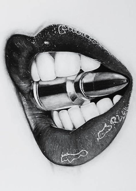 Mouth with bullet between teeth Bullet Tattoo, Mouth Tattoo, Tattoo Son, Country Tattoos, Bullet Art, Kunst Tattoos, Female Tattoos, Chicano Tattoos, Lipstick Designs