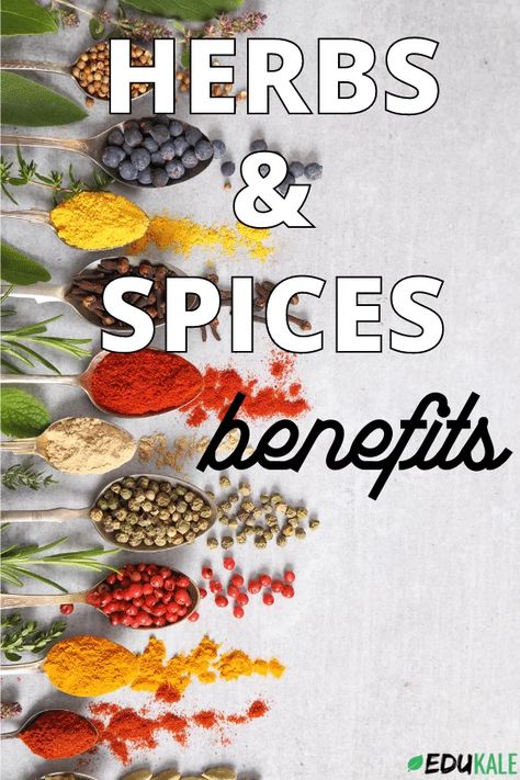 Amazing Health Benefits Of Herbs And Spices | Edukale Benefits Of Herbs And Spices, Herbs And Spices Health Benefits, Health Benefits Of Spices, Spices And Their Benefits, Healthy Spices And Herbs, Herbs And Benefits, Spices For Health, Herb Notes, Healthy Spices