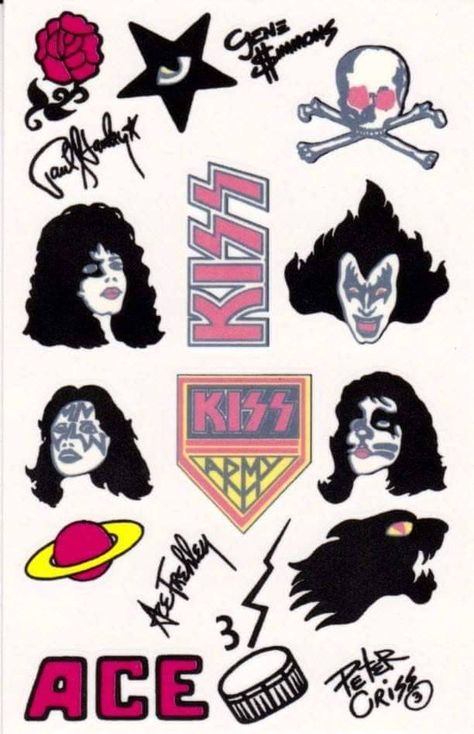 70's KISS tattoos from Alive II album Kiss Band Tattoo Ideas, Kiss Band Drawing, Kiss Band Art, Kiss Band Tattoo, Kiss Merchandise, Banda Kiss, Kiss Tattoos, Kiss Artwork, Rock Tattoo