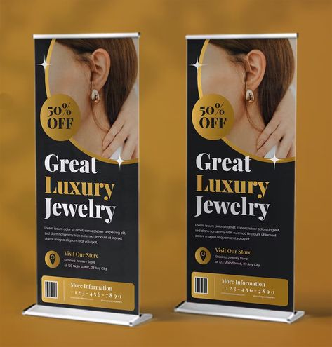 Great Jewelry Roll-Up Banner Template AI, EPS, PSD Roll Banner, Jewelry Roll, Banner Template Design, Roll Up, Banner Template, Banner Design, Luxury Jewelry, Jewelry Stores, Template Design