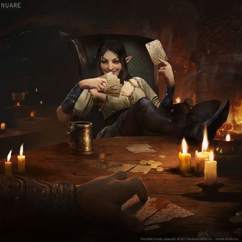 Cornerclub Gambler, Tatyana Kupriyanova on ArtStation at https://www.artstation.com/artwork/4wnX2 Tatyana Kupriyanova, Elder Scrolls Legends, Elder Scrolls Online, Splash Art, The Elder Scrolls, Fantasy Concept Art, Fantasy Rpg, Arte Fantasy, 판타지 아트