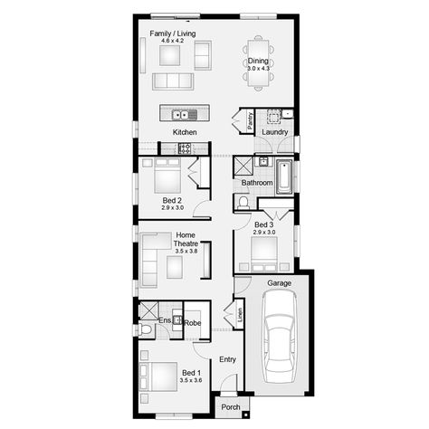 Soho 17 || Floor Plan - 158.80sqm, 8.70m width, 19.50m depth || Clarendon Homes Floor Plans Clarendon Homes, Narrow House Plans, Houses Plans, Narrow House, Building Ideas, Types Of Flooring, 2nd Floor, Floor Plan, Soho