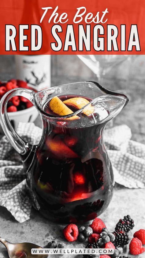 This refreshing red sangria recipe is the absolute best! Citrus, berries, and a splash of brandy make this red wine sangria the ultimate party drink. Red Sangria Recipe, Red Sangria Recipes, Red Wine Sangria, Wine Sangria, Sangria Recipe, Red Sangria, Refreshing Drinks Recipes, Peach Juice, Halloween Cocktails