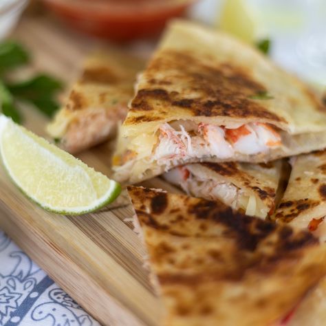 Crab Quesadilla, Seafood Quesadilla, Gourmet Seafood, Cheesy Quesadilla, Unique Appetizers, Seafood Dish Recipes, Snow Crab, Quesadilla Recipes, Monterey Jack