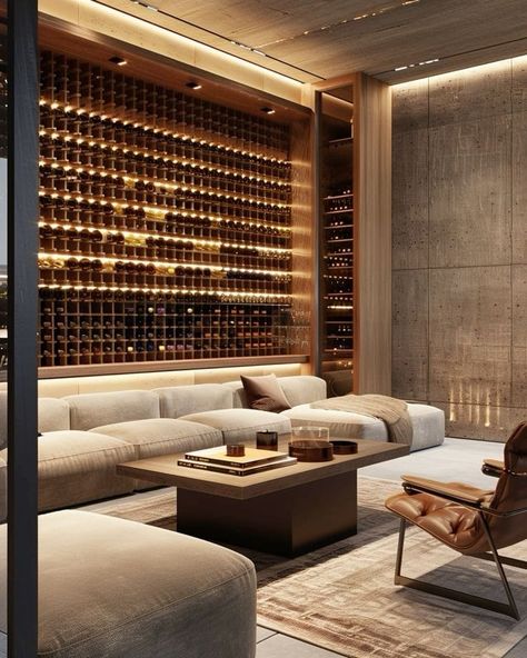 Wine Bar In Living Room Ideas, Wine Cellar With Seating, Whiskey Bar Decor, Wine Dining Room, Wine Room Ideas In House, Wine Storage Room, Modern Wine Bar, Luxury Home Bar, Whisky Room