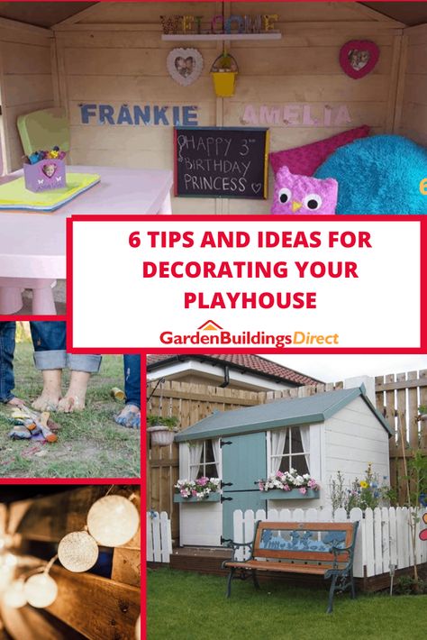 Playhouse Furniture Ideas, Playhouse Activity Ideas, Decorated Playhouse, Kids Clubhouse Accessories, Diy Playhouse Decor Ideas, Diy Playhouse Decor, Outdoor Playhouse Organization, Play House Decoration Ideas, Unique Playhouse Outdoor