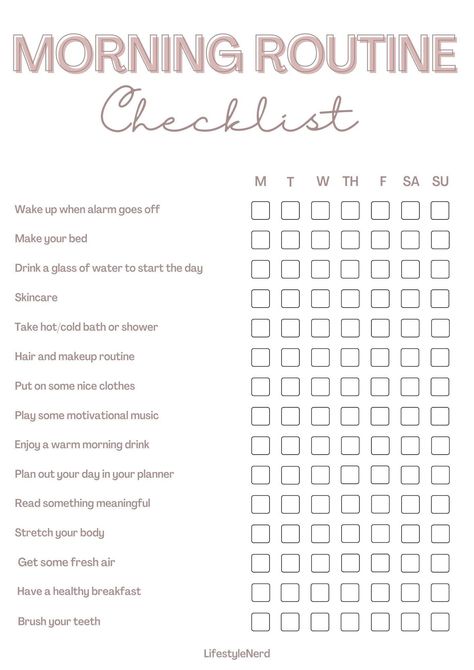 Start your day off right with this printable morning routine checklist! This checklist includes 10 essential tasks to help you get organized, motivated, and productive. It's also fully editable, so you can customize it to fit your own needs.

[Image of the checklist]

Download the checklist here: Healthy To Do List, Morning And Night Routine Checklist, Morning Routine Checklist Aesthetic, Morning Routine For Beginners, High School Morning Routine 5am, Morning Checklist For Women, Daily Morning Routine Checklist, Morning Routine For Intj, Nighttime Routine Checklist