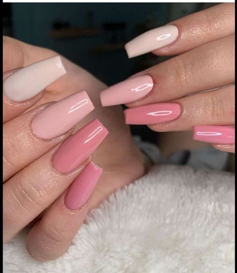 3 Shades Of Pink Nails, Different Shades Pink Nails, Nails With Different Shades Of Pink, Shades Of Pink For Nails, Acrylic Nails Shades Of Pink, Shades Of Pink Nail Designs, Simple Full Set Nails, Different Shade Pink Nails, Different Shades Of Pink Nails Acrylic