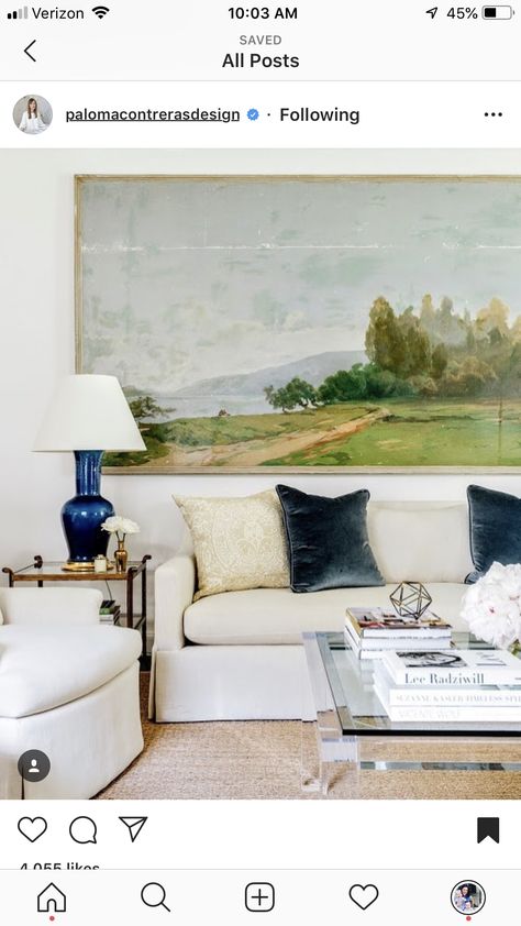 Classic Living Room Design, Paloma Contreras, Industrial Design Furniture, Design Salon, Classic Living Room, White Furniture, A Living Room, Large Painting, Living Room Inspiration