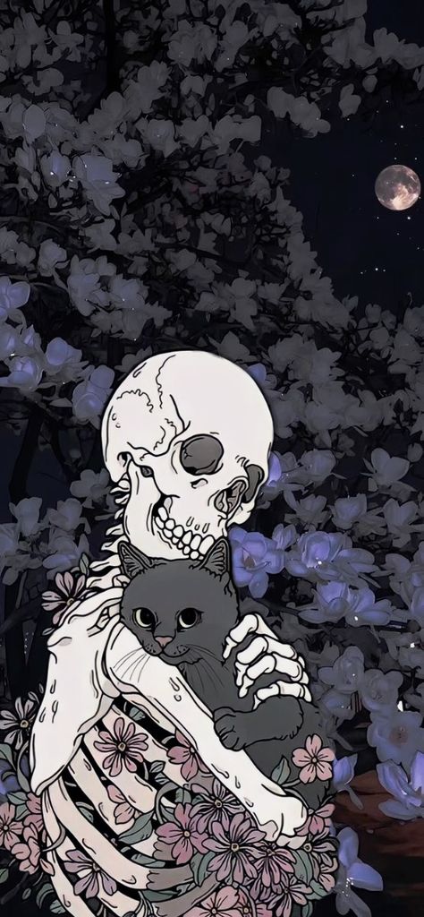 Cuddling wallpaper Cat And Skull Wallpaper, Matching Wallpaper Couple Halloween, Cute Couple Phone Wallpaper, Lockscreen Wallpaper Iphone Dark, Flower Ghost Wallpaper, Skeleton Flipping Off Wallpaper, Skull Wallpaper Iphone Aesthetic, Matching Halloween Lockscreens, Cute Relationship Wallpapers