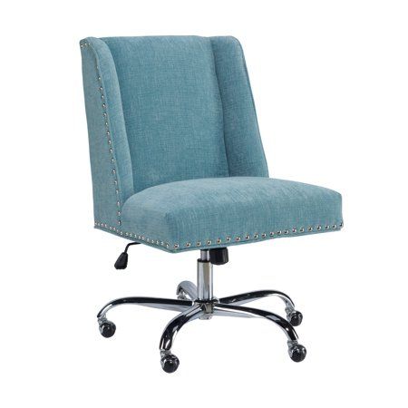 Linon Draper Office Chair, Multiple Colors and Base Options Size: 26 inchD x 24 inchW x 41 inchH Aqua Office, Transitional Desk, Chairs In Kitchen, Upholstering Chairs, High Back Accent Chairs, Home Living Room Ideas, Aqua Bedding, Upholstered Desk Chair, Vintage Office Chair