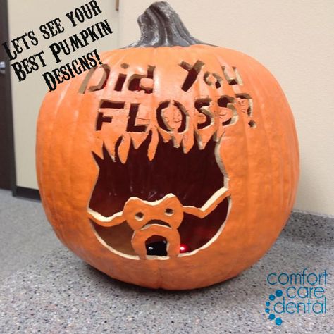 Did you floss this Halloween!? Dental Website, Dental Fun, Dental Marketing, Carved Pumpkin, Dental Art, Dental Humor, Best Pumpkin, Dental Practice, Dental Hygiene