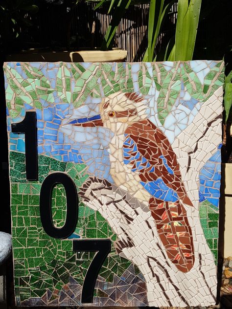 Mosaic Kookaburra, Kookaburra Mosaic, Bird Mosaic, Landscape Mosaic, Mosaic Mural, Animal Templates, Mosaic Birds, Mosaic Murals, Mosaic Ideas