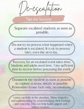 Empower yourself and your fellow educators with this comprehensive de-escalation strategies flyer! Created by experienced educators, this resource provides valuable tips, principles, and actionable steps for effectively managing challenging behaviors in the classroom while prioritizing safety and student well-being. Flyer Tips, Behavior Specialist, Challenging Behaviors, Reduce Tension, Empower Yourself, In The Classroom, The Classroom