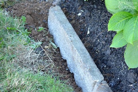 Cement Garden Edging-setting in trench upside down Landscaping Blocks Edging, Scalloped Edging Landscape, Cement Garden Edging, Path Edging Ideas, Brick Landscaping, Landscape Edging Ideas, Fence Edging Ideas, Garden Edging Ideas Cheap, Sidewalk Edging