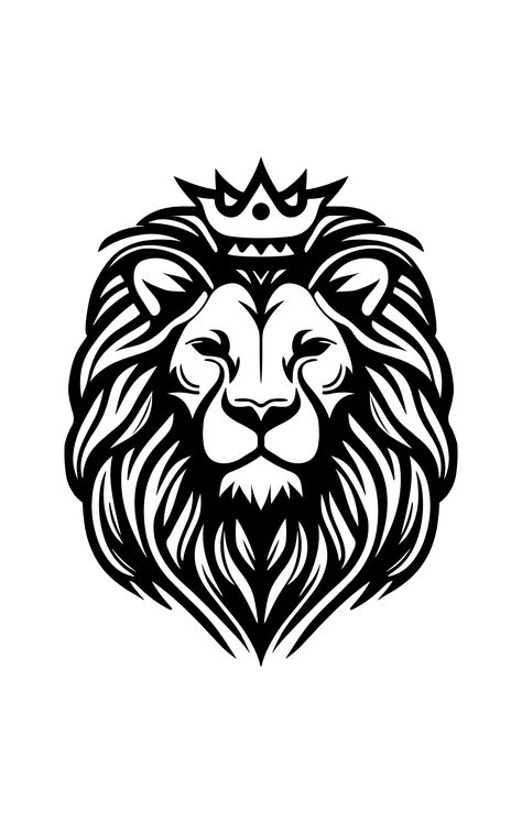 Animal Line Drawings Sketches, Lion And Crown Tattoo Design, Lion With Crown Tattoo Stencil, Lion Face Illustration, Lion Line Art Tattoo, Lion Silhouette Tattoo, Easy Lion Tattoo, Lion Drawing Sketches, Lion Face Sketch