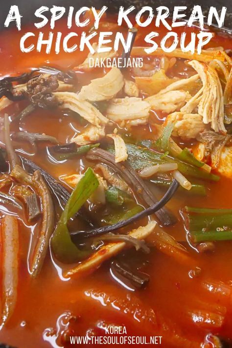 Chicken Soup Korean, Korean Hot Chicken, Korean Shredded Chicken, Korean Chicken Thigh Recipe, Easy Korean Soup Recipes, Spicy Chicken Soup Recipes, Korean Chicken Soup, Aesthetic Korean Food, Korean Soup Recipes