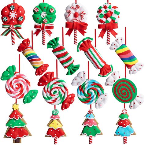 PRICES MAY VARY. Christmas Decoration: Our Christmas tree hanging ornaments are designed in various candy shapes, exquisite color and shape matching, looks like real candy. Sweet lollipop ornaments very in line with the Christmas theme, bring a warm and cheerful Christmas atmosphere to your home. Durable Material: These Christmas candy ornaments are mainly made of soft pottery, reliable to use, not easy to fade, can be used for a long time. If you smell the product when you open it, don't worry, Lollipop Ornaments, Candy Shapes, Candy Cane Sleigh, Christmas Boards, Christmas Candies, Candy Christmas Tree, Christmas Lollipops, Cow Ornaments, Christmas Tree Candy