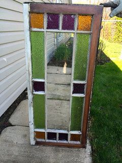 Repurpose Stained Glass Window, Decorating With Stained Glass Windows, Repurposed Stained Glass Windows, Old Stained Glass Windows Repurposed, 100 Year Old House, Antique Stained Glass Windows, Repurposed Windows, Oak Cliff, Hanging Stained Glass