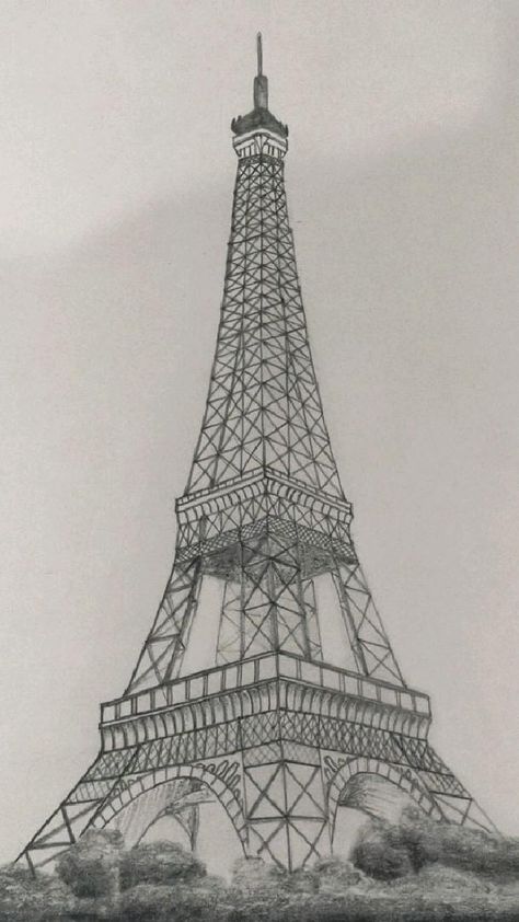 Eiffel Tower Drawing Pencil, Eifell Tower Drawings, Paris Eiffel Tower Drawing Sketches, Effile Tower Sketch, Paris Drawing Ideas, Pencil Architecture Drawings, How To Draw Eiffel Tower, Drawing Ideas Paris, Effelle Tower Drawing