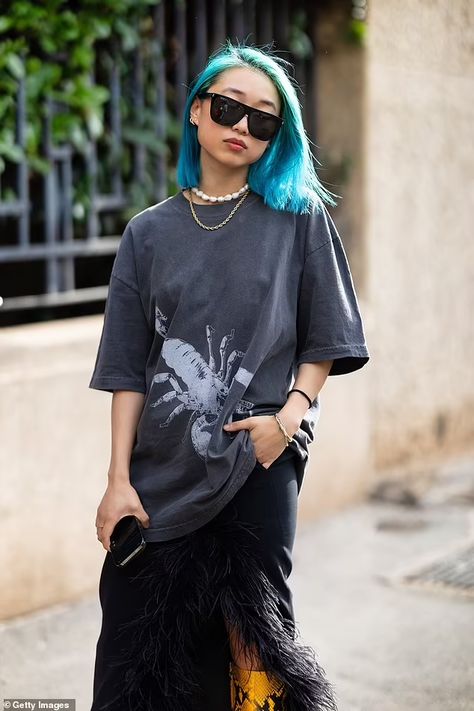 Margaret Zhang Style, Fashion Journalist, Bright Blue Hair, Margaret Zhang, Curated Closet, Snakeskin Boots, Cloud Bag, Leather Bags Handmade, Australian Fashion