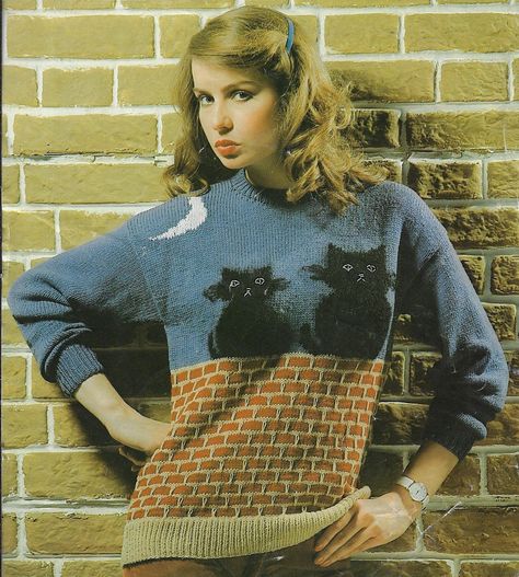 Vintage Sweater Pattern, Knitting Terms, Chat Halloween, Sweater Knitting Pattern, Cat Sweater, Crochet Vintage, Vintage Knitting Patterns, Pdf Knitting Pattern, Sweater Crochet Pattern