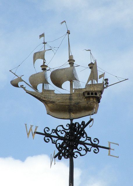 On the Nation Wide Building Society roof. Farnham Surrey (England) Weather Vain, Farnham Surrey, Storefront Signs, Primitive Colonial, Weather Vanes, Up House, Steel Art, Street Lamp, Street Signs