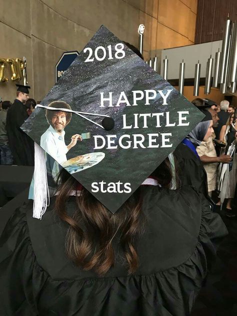 #graduation #gradcap #bobross #painting #gradcapdecorating #degree #college #alumni Bob Ross Graduation Cap, High School Graduation Cap, College Graduation Cap Decoration, Diy Graduation Cap, Diy Graduation, Grad Caps, Cap Decoration, Cap Ideas, Graduation Cap Decoration