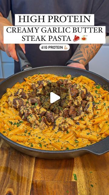 AUSSIE FITNESS 🇦🇺💪🏼 | Dez Cerimagic on Instagram: "High Protein Creamy Garlic Steak Pasta 🥩🍝 High Protein Meal Prep💪🏼  (Macros: Per Serving - 4 Total) 562 Calories 46gC | 13gF | 61gP  Ingredients:  600 Extra Lean Diced Beef (raw weight - Woolworths Heart Smart Extra Lean Diced Beef - or dice any lean cut beef into cubes) 1 Tsp Garlic Powder , 1 Tsp Black Pepper, 1 Tsp Onion Powder, 1 Tsp Salt 20g Light / Low Fat Butter (Nuttelex Light) 6 Diced Garlic Cloves Parsley Flakes 200ml Beef Stock 90g Light / Low Fat Cream Cheese (Philadelphia Lightest) 1 Tsp Smoked Paprika 1 Tsp Chicken Stock Powder (Vegeta Low Sodium Chicken Stock Powder) 320g Uncooked Pasta (Vetta Smart Protein Penne)  Creamy Garlic Parmesan Sauce: (blended) 300ml Low Fat Milk or Fat Free Evaporated Milk (Carnation Light Beef Protein Meals, Steak Lunch Meal Prep, High Protein Steak Meals, High Protein Pasta Meal Prep, Steak Meal Prep, Diced Beef Recipes, Aussie Fitness, Protein Pasta Recipes, Steak Lunch