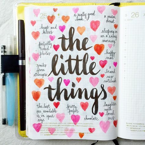 Day 25 of #listersgottalist: the little things ❤️ #journal #artjournal #hobonichi #planner #diary #notebook #filofax #mtn #midori #scrapbooking #stationery #pens #doodles #doodling #type #typography #letters #lettering #handwriting #handlettering #lettering #calligraphy #brushpens #brushlettering #watercolor #peerlesswatercolor Boyfriend Scrapbook, Couple Scrapbook, Anniversary Scrapbook, Love Scrapbook, Fina Ord, Notebook Art, Scrapbook Book, Wreck This Journal, Love Journal