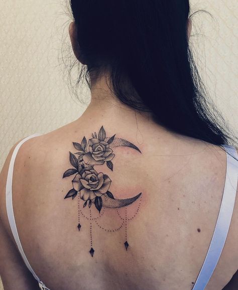 𝓝𝓲𝓴𝓪 𝓗𝓮𝓻𝓸𝓲𝓷𝓮 on Instagram: “🌙 #tattoo #tattooed #tattooedgirls #tattoos #tattoosketch #tattooideas #tattooart #tattooartist #art #backtattoo #blacktattoo #moontattoos…” Chest Women Tattoo, Celtic Tattoo For Women, Flower Cover Up Tattoos, Side Thigh Tattoos, Girl Thigh Tattoos, Around Arm Tattoo, Armband Tattoos, Beautiful Flower Tattoos, Moon Tattoo Designs