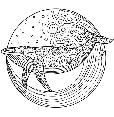 Mandala Whale, Whale Coloring, Whale Coloring Pages, Ocean Coloring Pages, Fish Coloring, Whale Drawing, Ocean Whale, Turtle Coloring Pages, Story Building