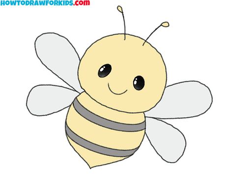 Honey Bee Drawing, Bee Cartoon, Bee Wings, Bee Drawing, Cartoon Bee, Wings Drawing, Draw Animals, Easy Drawing Tutorial, Tiny Cats