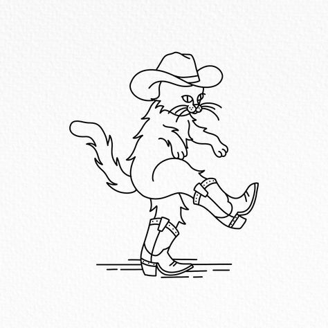 Cowboy Cat Drawing, Cowboy Cat Tattoo, American Traditional Cowboy, Cowboy Boots Drawing, Cowboy Boot Tattoo, Cowboy Hat Tattoo, Western Quilts, White Tattoos, White Tattoo